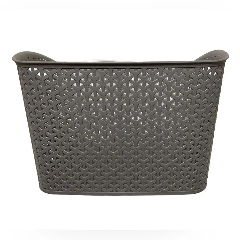 Charcoal Gray Decorative Storage Basket w/Large Y-Weave Design 16.5”x12.75”x11”